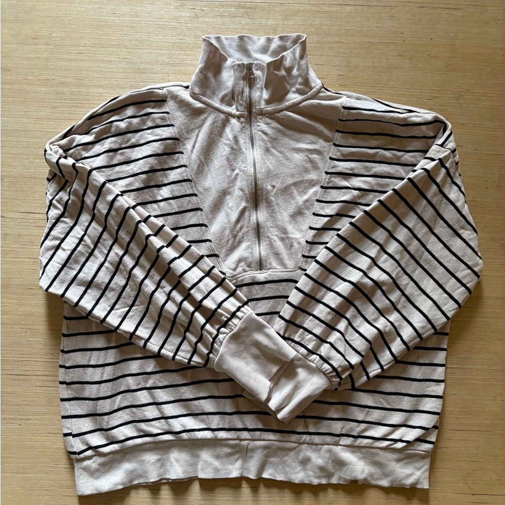 LOFT Women's Size XL Striped Zip Sweatshirt Pullover
